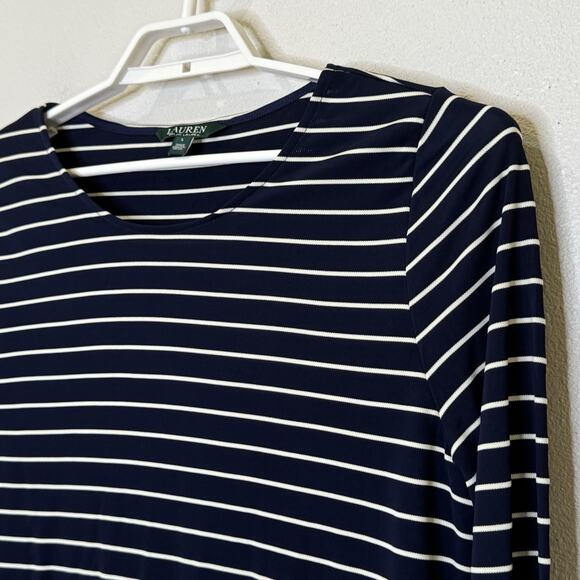 Lauren Ralph Lauren Tunic Top Blouse Womens Large Blue White Stripe Long Sleeve - Picture 2 of 7